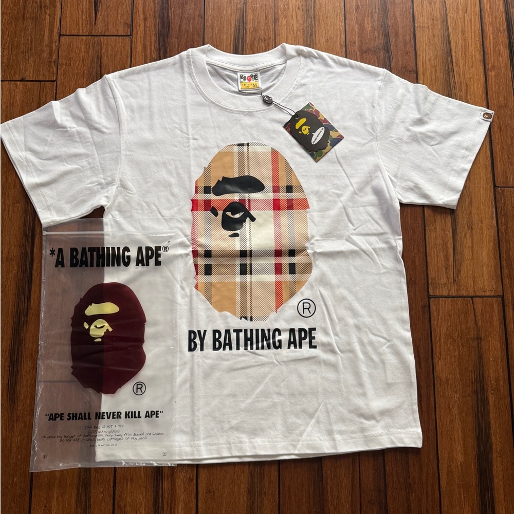 Bape White and Beige Graphic Tee